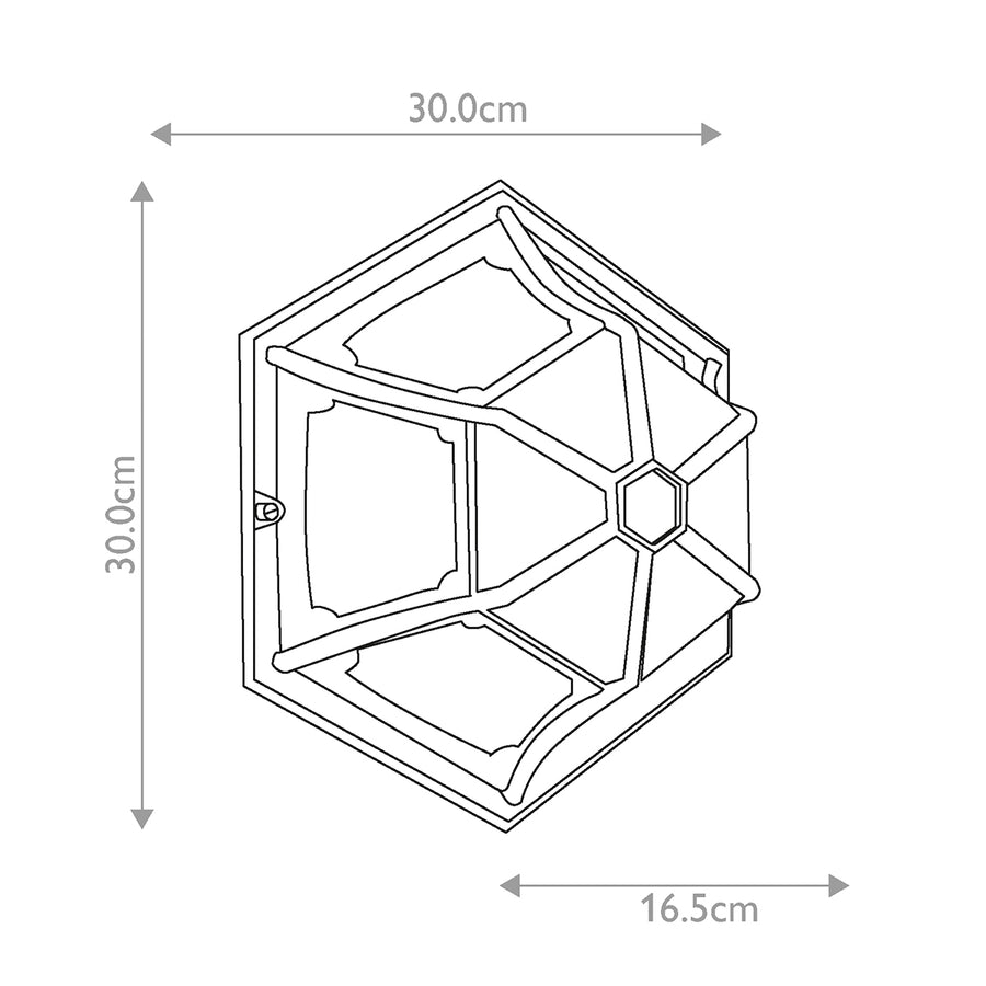 Schéma technique côté du plafonnier avec dimensions 30 et 16,5 cm.