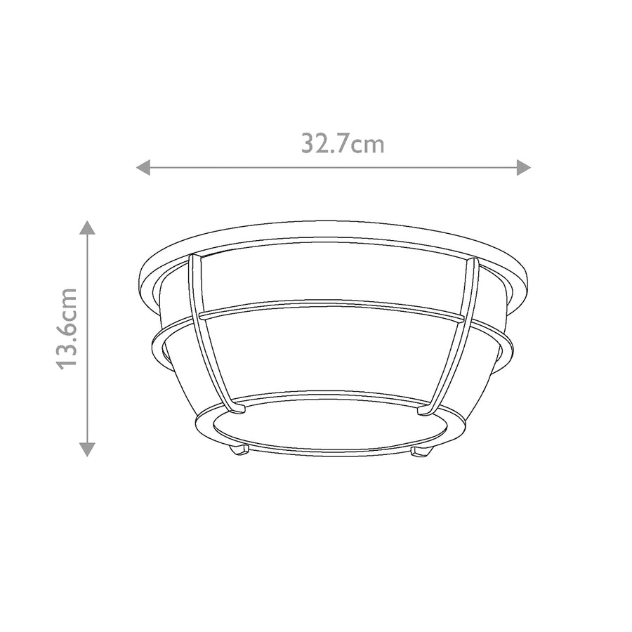 Schéma de dimensions indiquant 32,7 cm de diamètre et 13,6 cm de hauteur