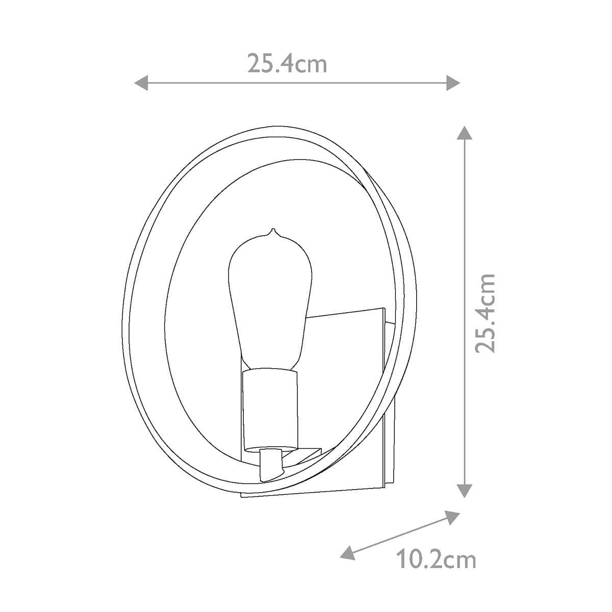 Schéma de dimensions avec cotes de largeur, hauteur et profondeur du luminaire