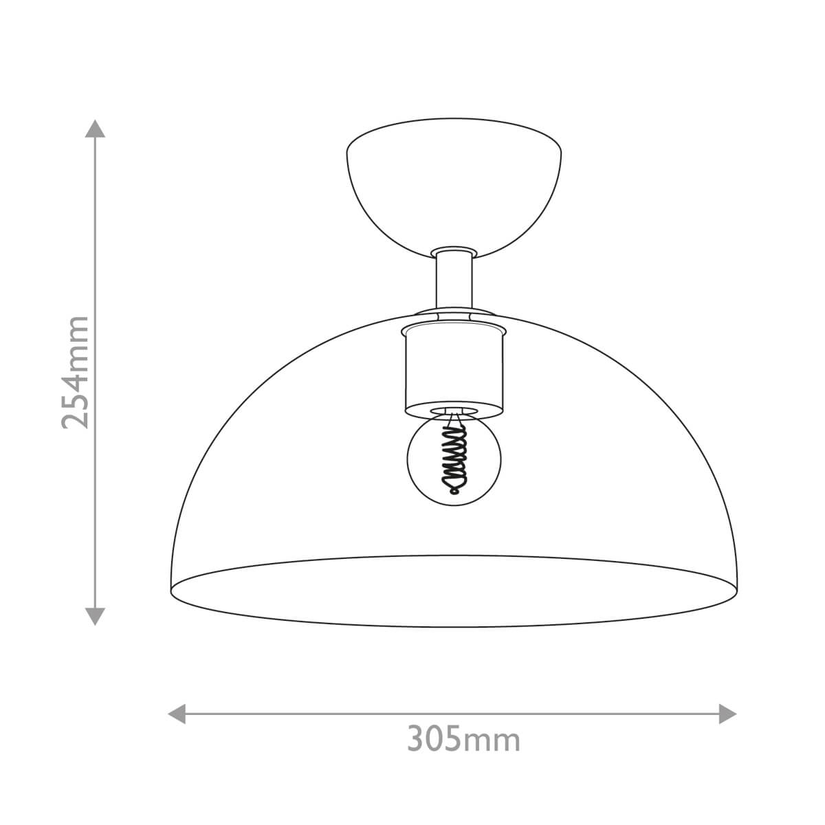 Schéma coté du plafonnier indiquant une hauteur de 254 mm et un diamètre de 305 mm