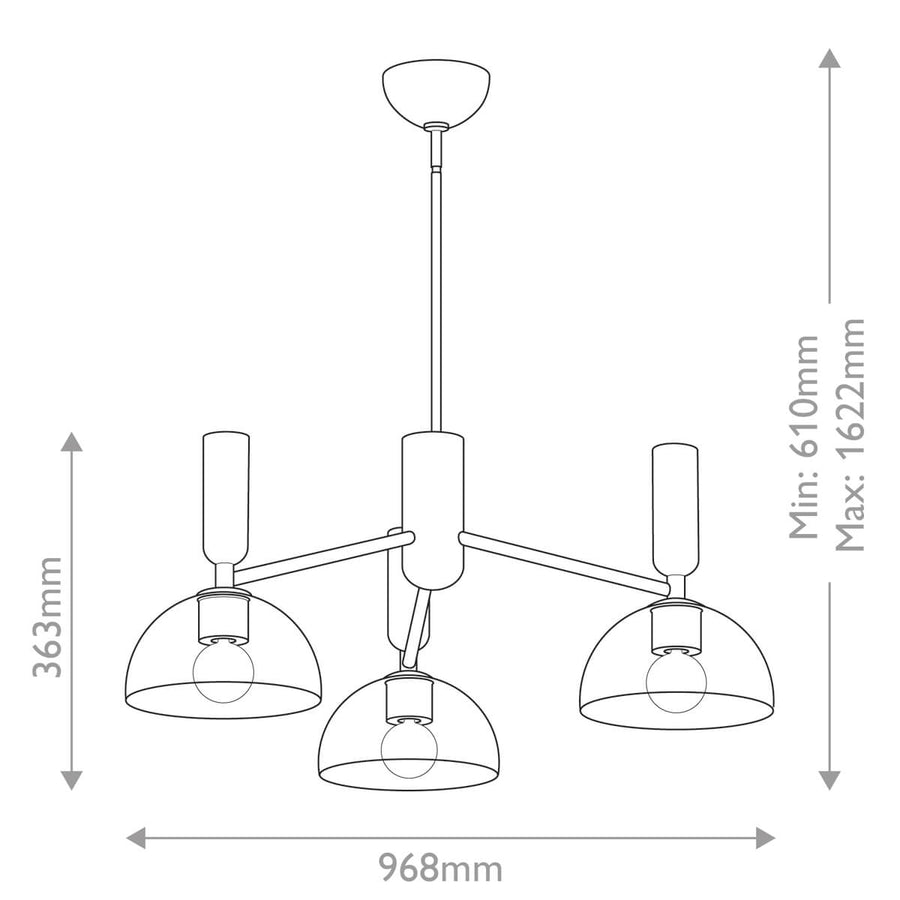 Lustre Jude 3 lumières doré et transparent, verre