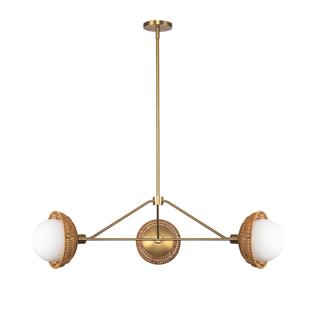 Même suspension éteinte, verre blanc laiteux et structure laiton brossé sur fond clair