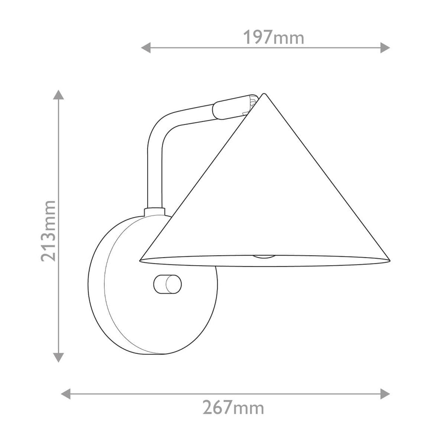 Schéma technique coté de l’applique avec dimensions en millimètres largeur et hauteur.