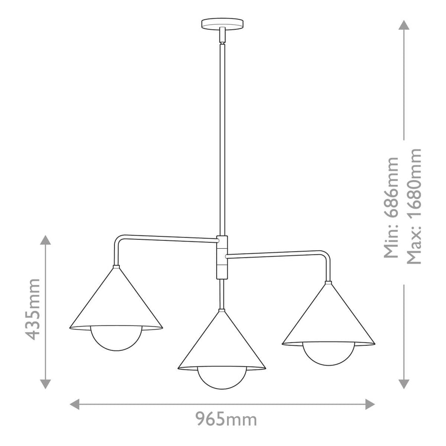 Suspension Remyck 3 lumières dorée, verre