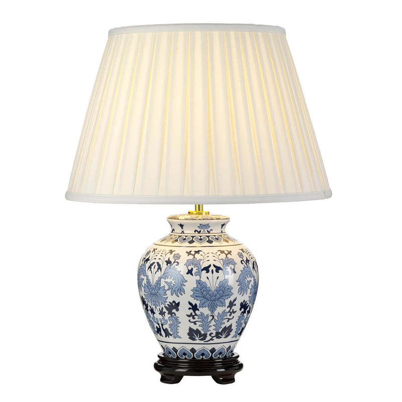 Lampe à poser Linyi bleu et blanche, céramique
