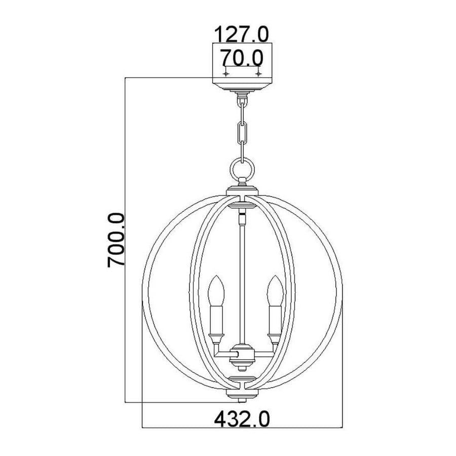 Schéma coté indiquant 700 mm de hauteur et 432 mm de diamètre