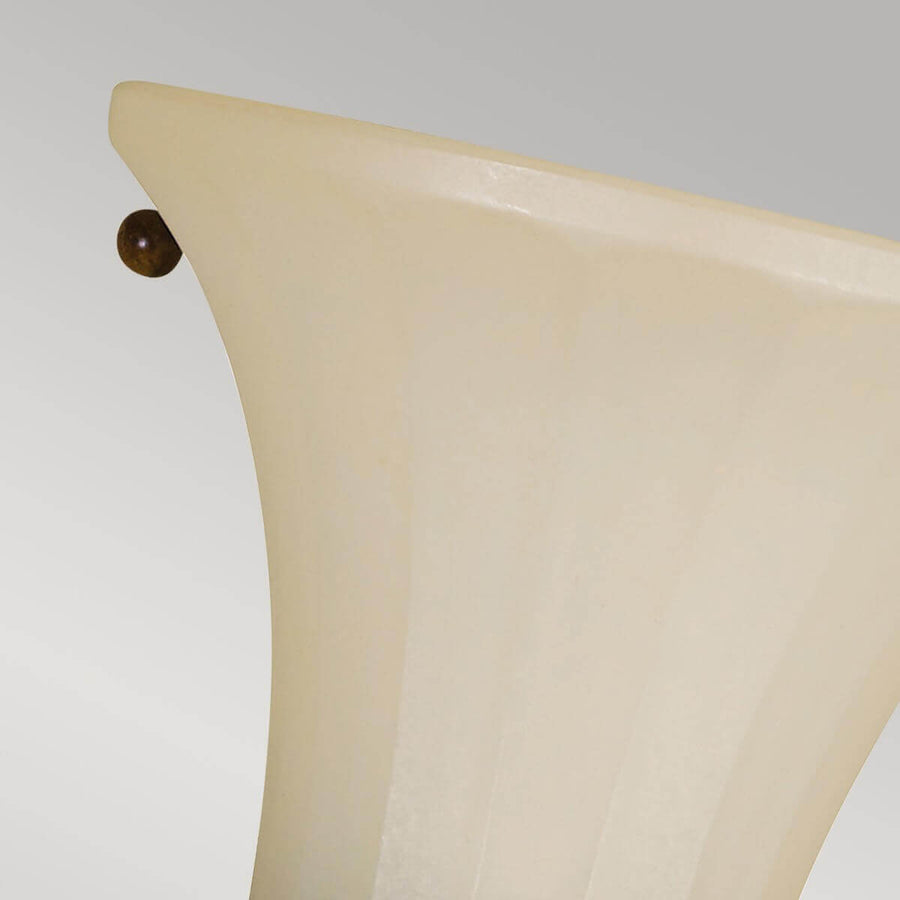 Gros plan sur le bord supérieur du verre ivoire et son cabochon de fixation