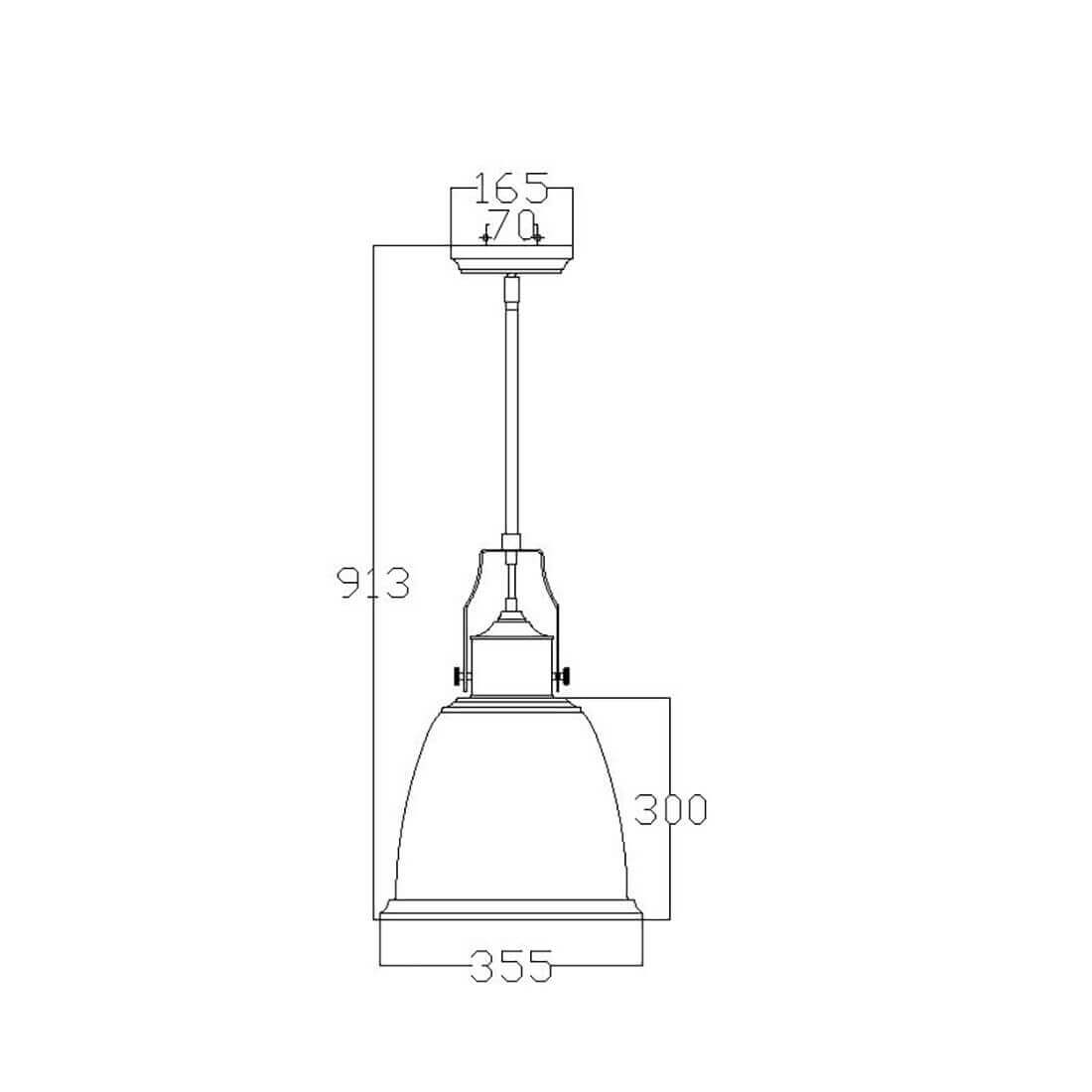 Schéma technique coté du luminaire : hauteur, diamètre du pavillon et de l'abat-jour