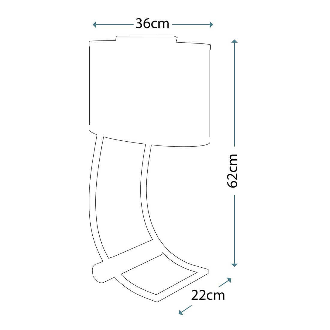Schéma de dimensions avec largeur d'abat-jour 36 cm et hauteur totale 62 cm
