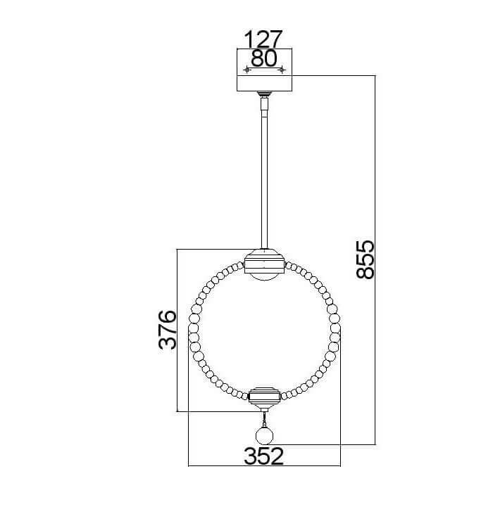 Schéma coté du luminaire avec hauteur et diamètre en millimètres.