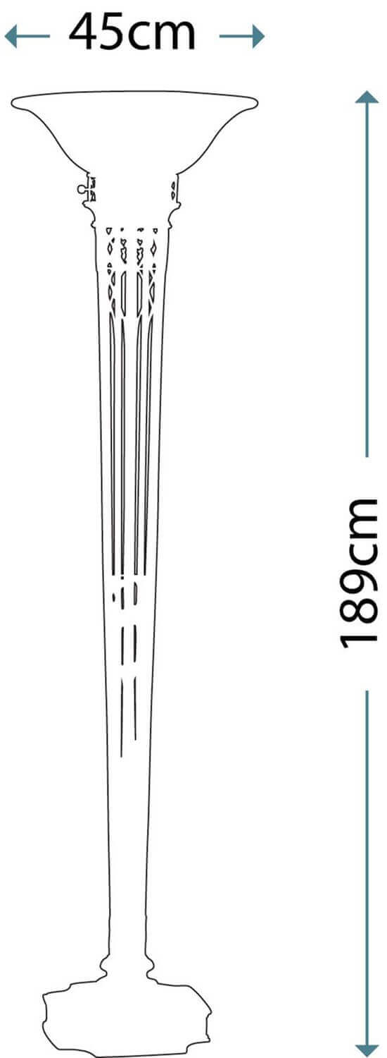 Schéma de dimensions du lampadaire : hauteur 189 cm et largeur 45 cm.