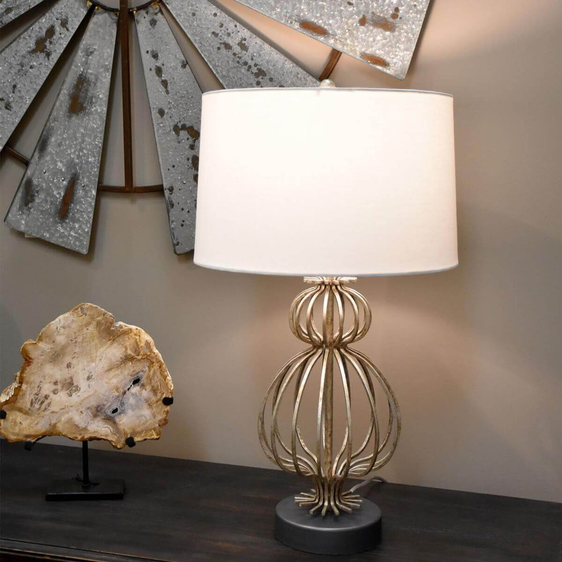 Lampe à poser Lafitte argentée et crème