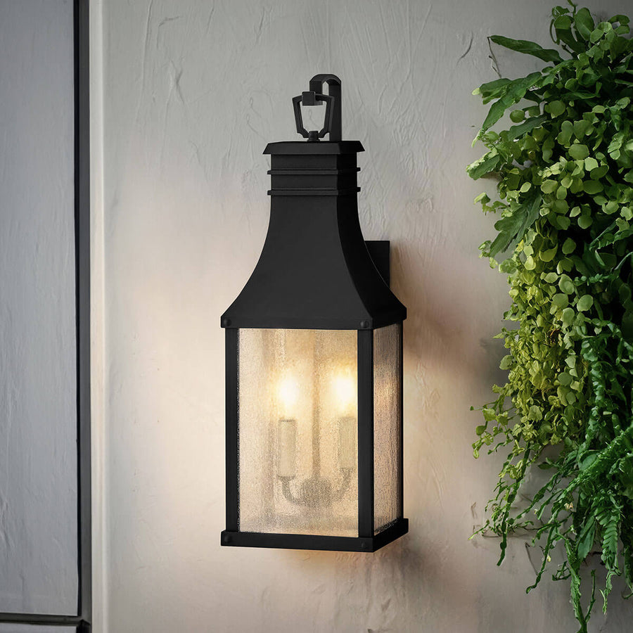 Applique extérieure Beacon Hill 2 lumières noire, verre, H 58,4 cm