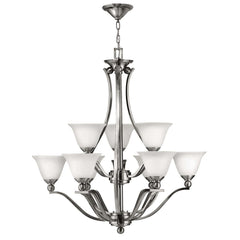 Lustre Bolla 9 lumières nickel satiné, verre