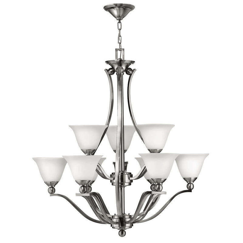 Lustre Bolla 9 lumières nickel satiné, verre