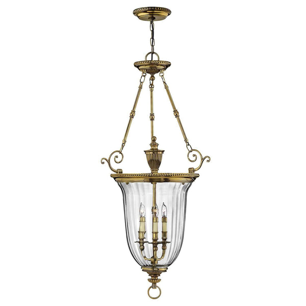 Suspension Cambridge 3 lumières laiton, H 106,7 cm