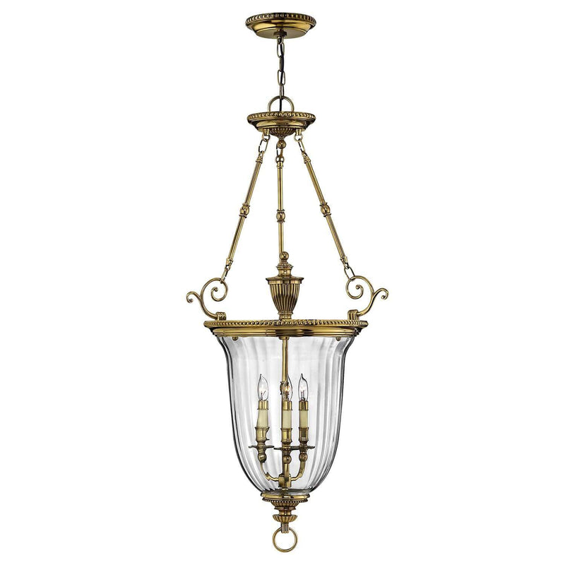 Suspension Cambridge 3 lumières laiton, H 106,7 cm