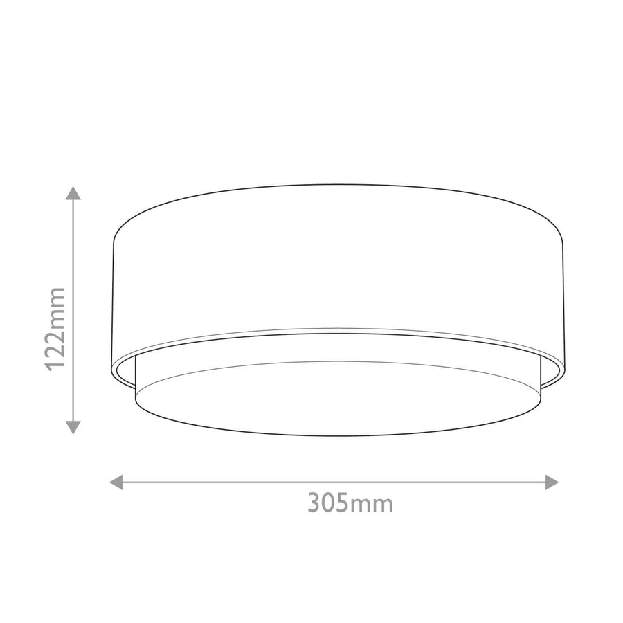 Schéma coté du plafonnier indiquant 305 mm de diamètre et 122 mm de hauteur
