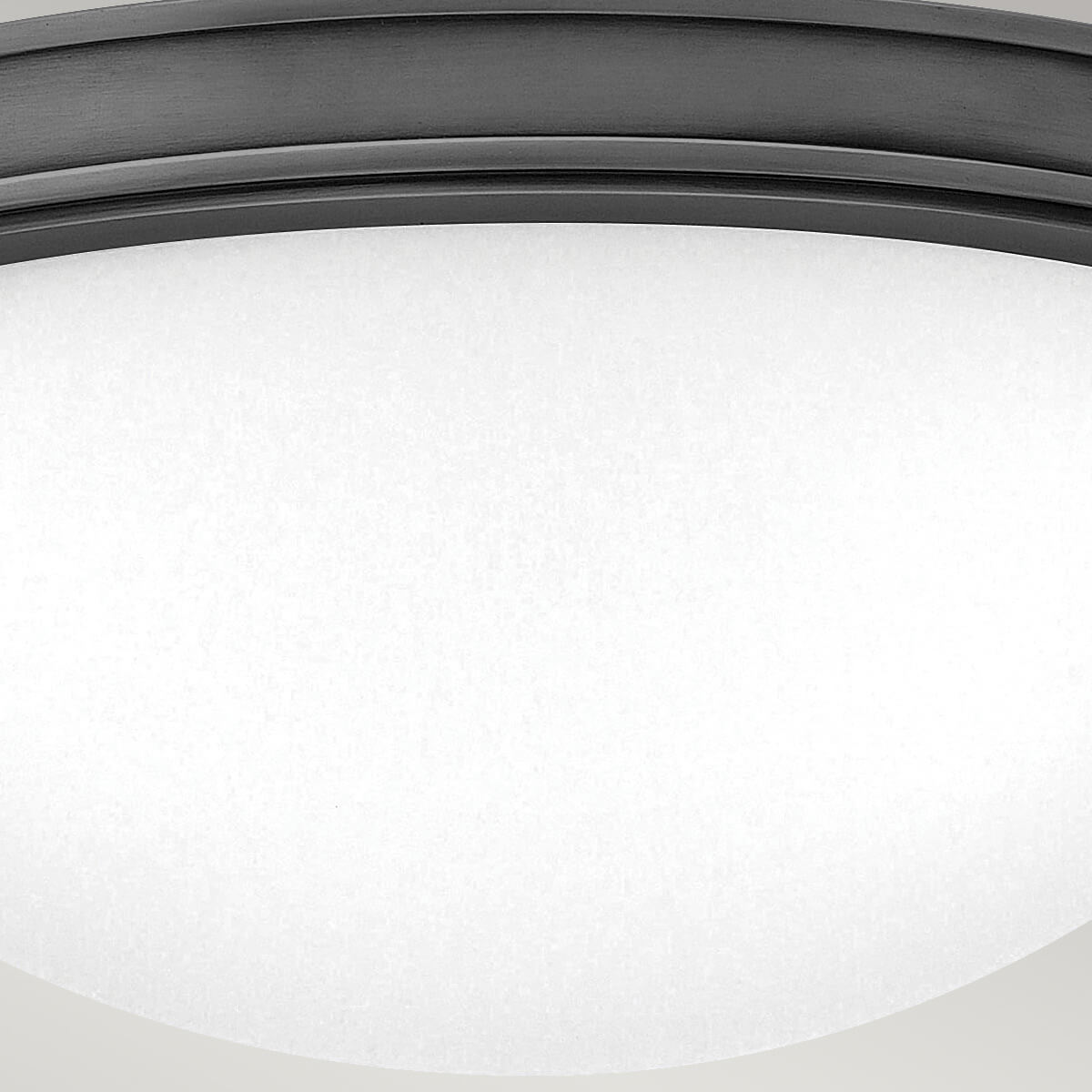 Gros plan sur le diffuseur en verre blanc texturé et sa bordure noire.
