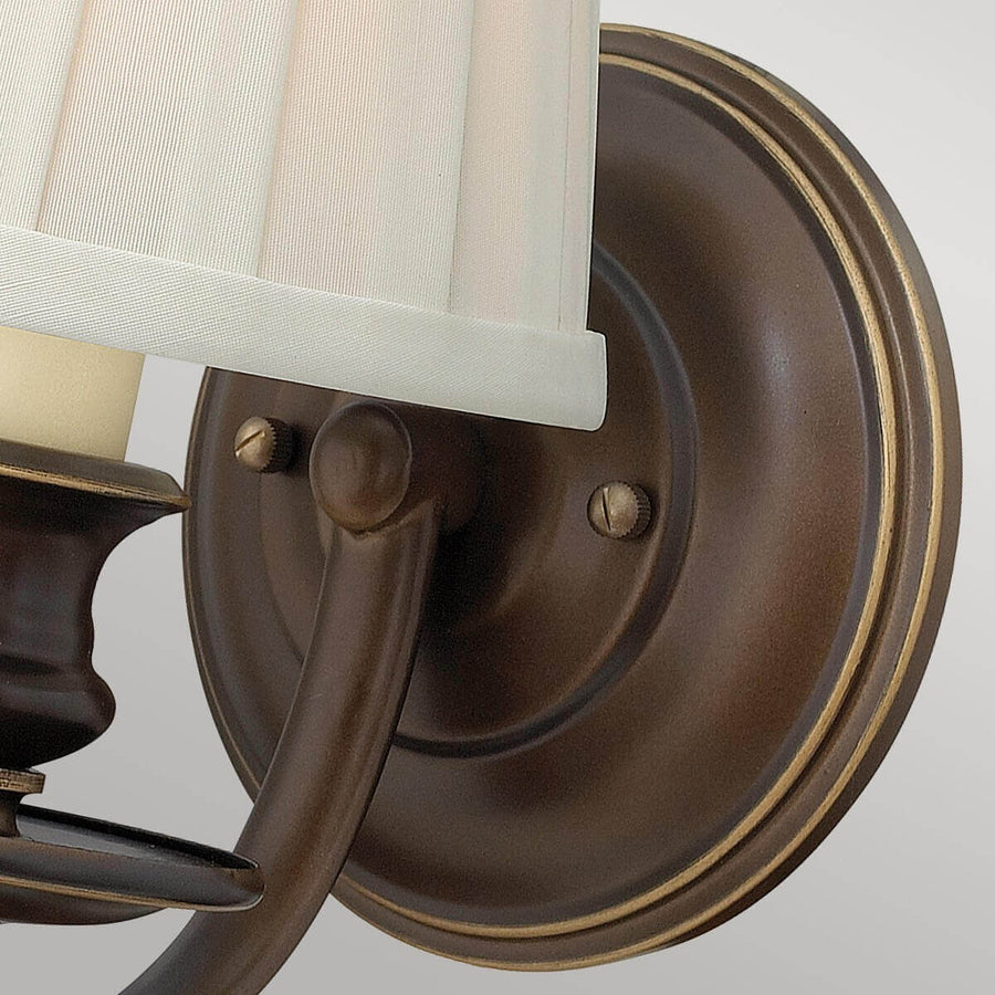 Gros plan sur la platine murale ronde en bronze et ses vis de fixation