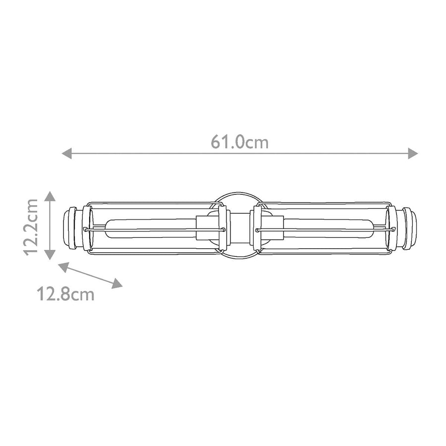 Schéma de dimensions du luminaire avec largeur soixante et un centimètres et profondeur.