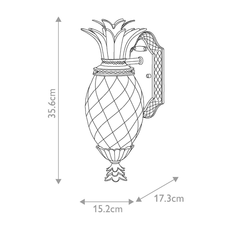 Schéma de dimensions : hauteur 35,6 cm, largeur 15,2 cm, profondeur 17,3 cm.