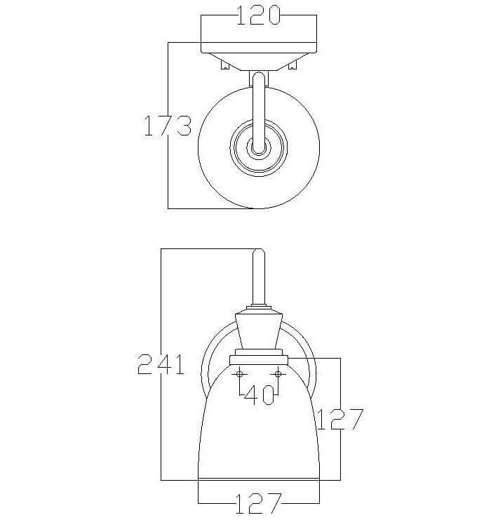 Schéma technique coté de l'applique avec dimensions en millimètres.