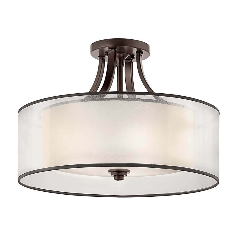 Plafonnier Lacey 4 lumières bronze et rouille, verre
