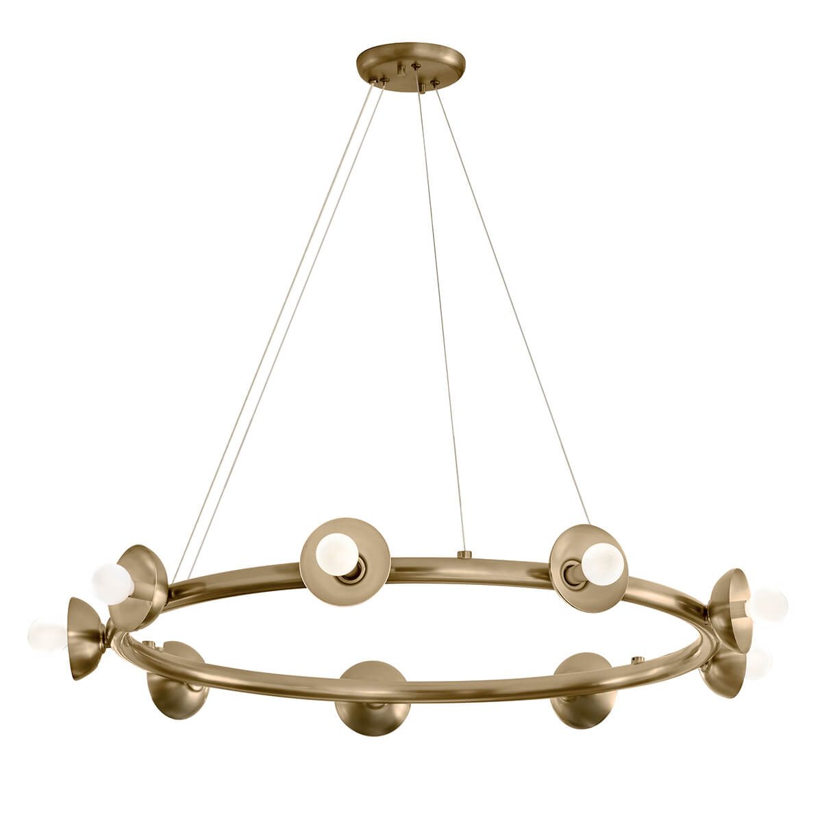 Second angle du même anneau bronze avec ses câbles fins tendus