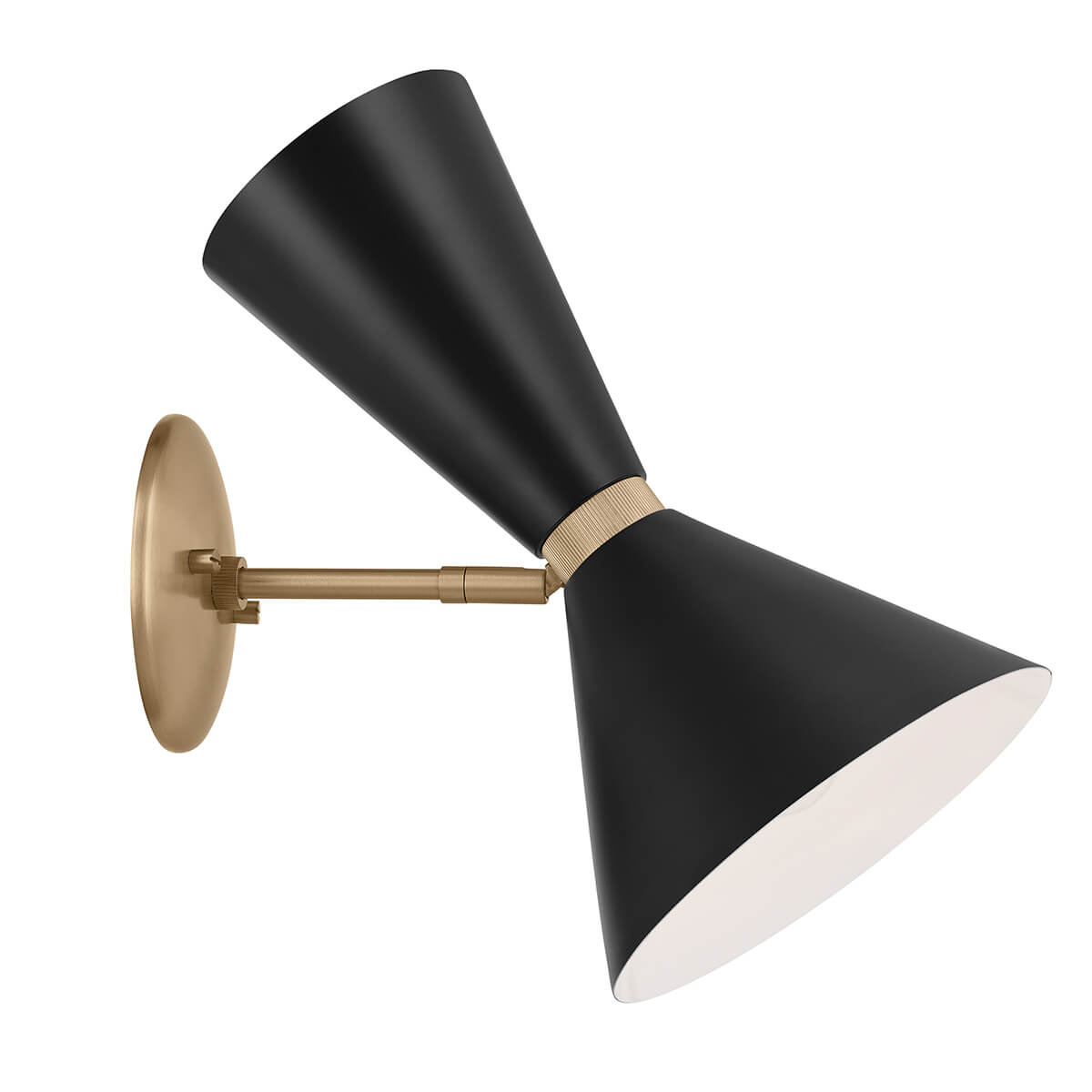 Vue de trois quarts des deux diffuseurs coniques orientables en métal noir mat
