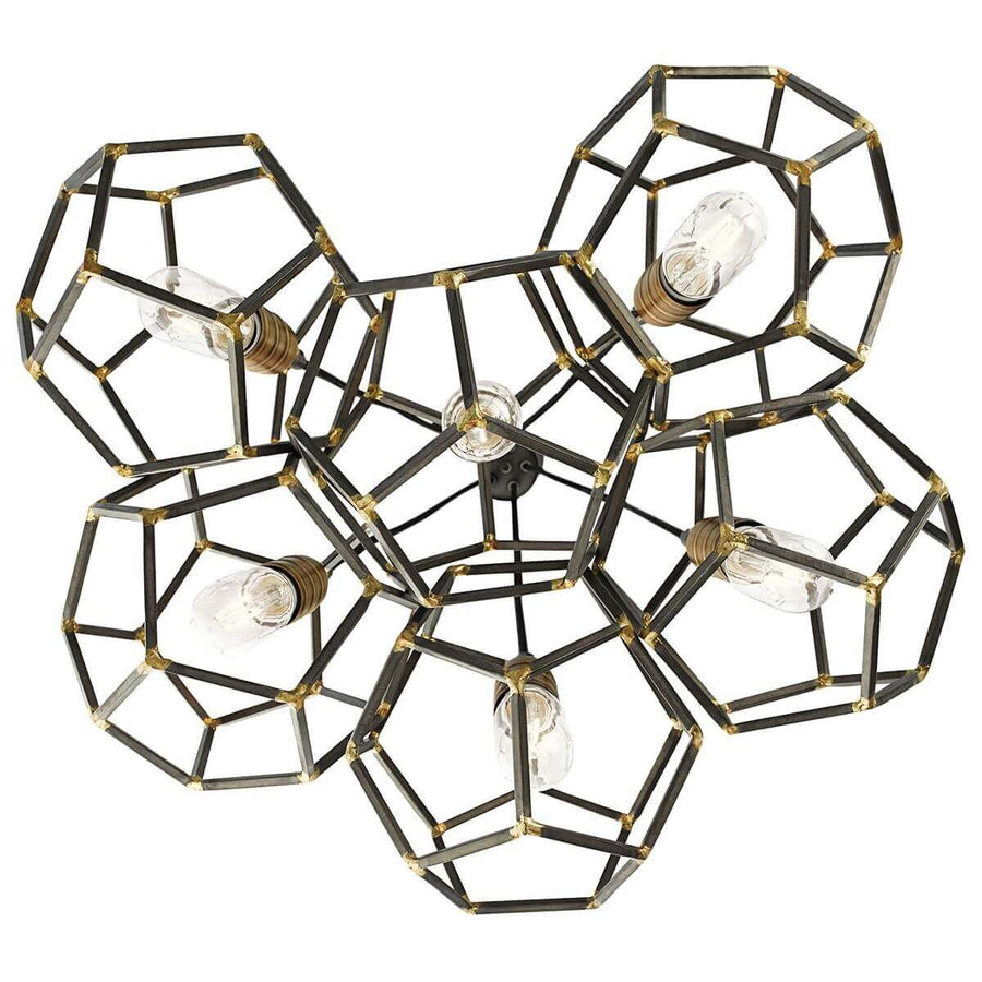 Vue de dessous détaillant les six cages hexagonales et les douilles dorées