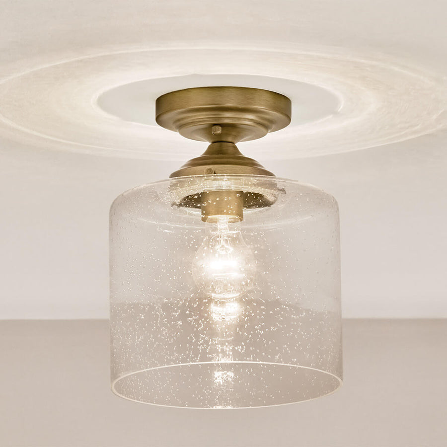 Plafonnier Winslow bois et laiton, verre
