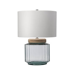 Lampe à poser Luga nickel poli et bois clair, verre