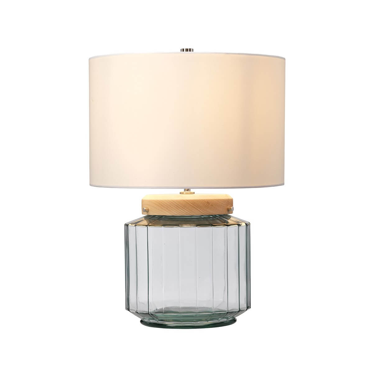 Lampe à poser Luga nickel poli et bois clair, verre