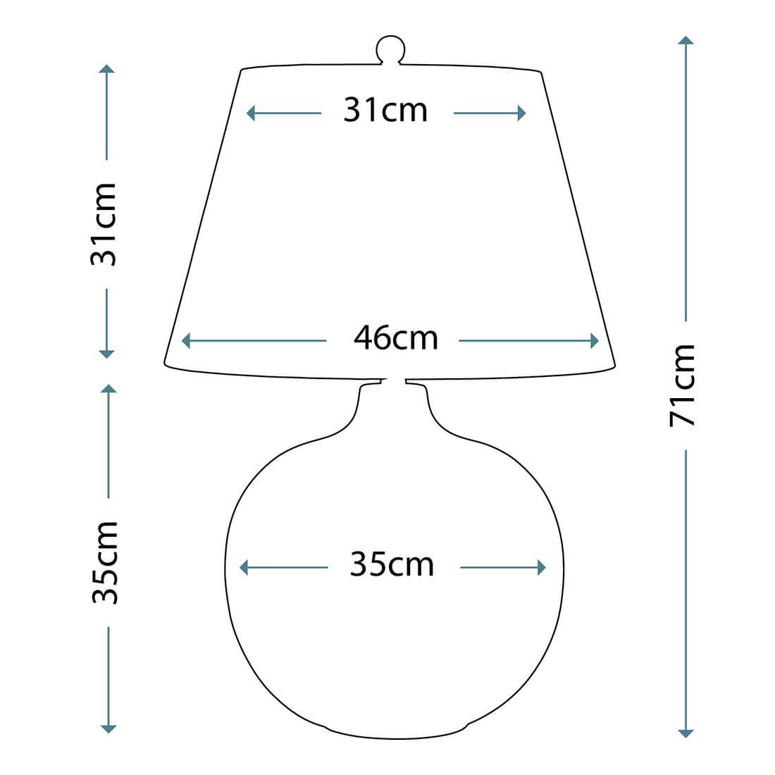 Schéma de dimensions du luminaire avec hauteur totale et largeur de l'abat-jour