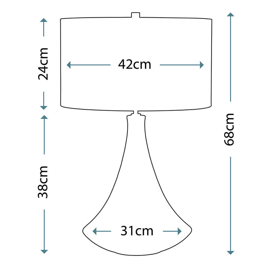 Schéma coté de la lampe avec hauteur totale et diamètre de l'abat-jour