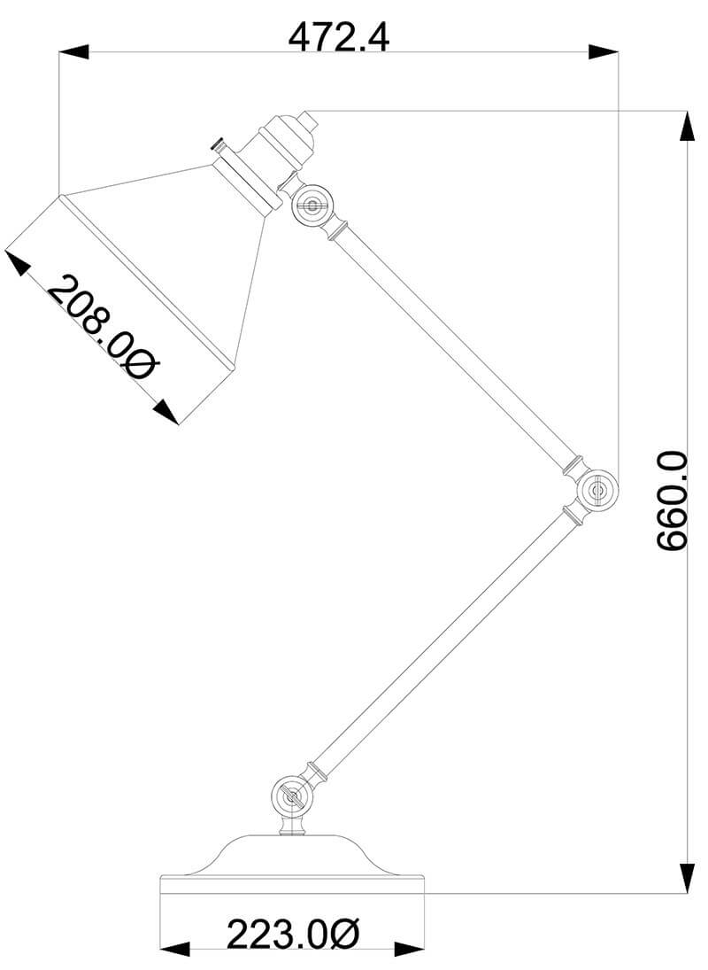 Schéma technique coté avec les dimensions en millimètres : hauteur 660, largeur 472.