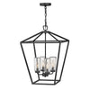 Suspension extérieure Alford Place 4 lumières noire et transparente, verre