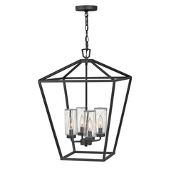 Suspension extérieure Alford Place 4 lumières noire et transparente, verre