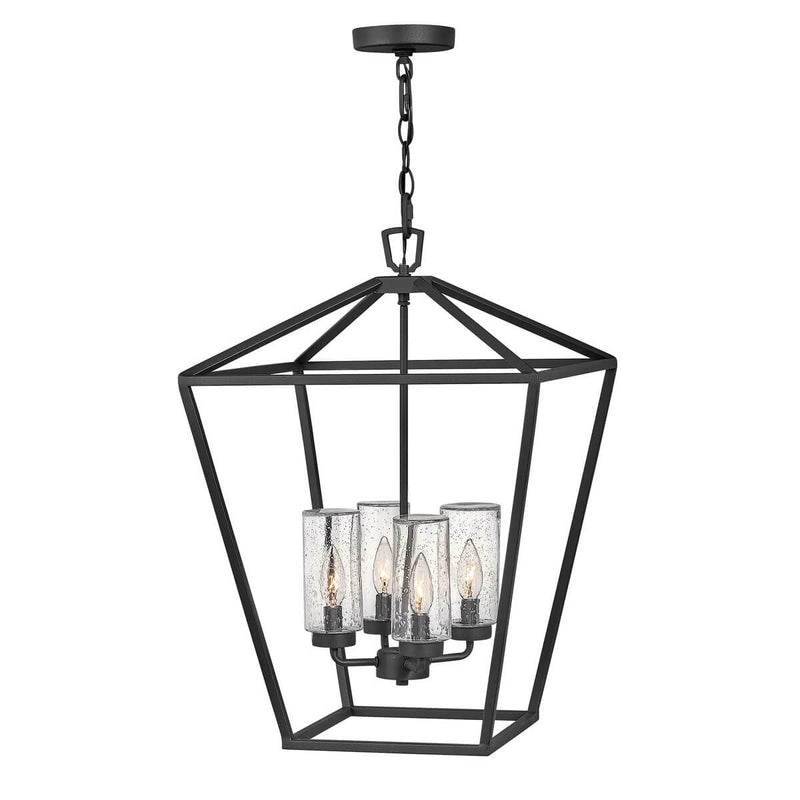 Suspension extérieure Alford Place 4 lumières noire et transparente, verre