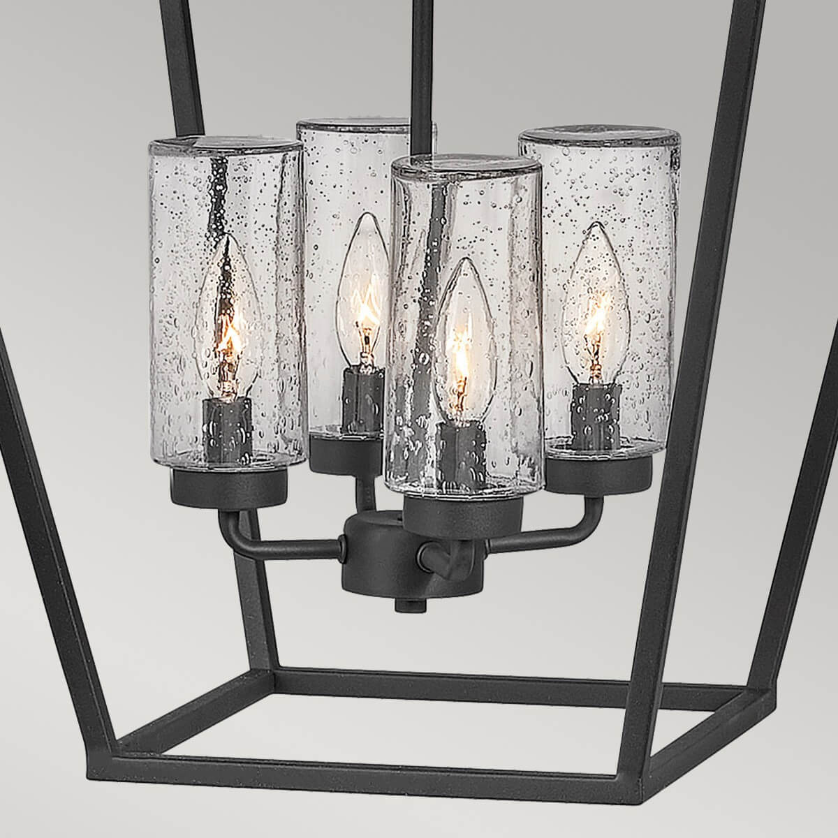 Suspension extérieure Alford Place 4 lumières noire et transparente, verre