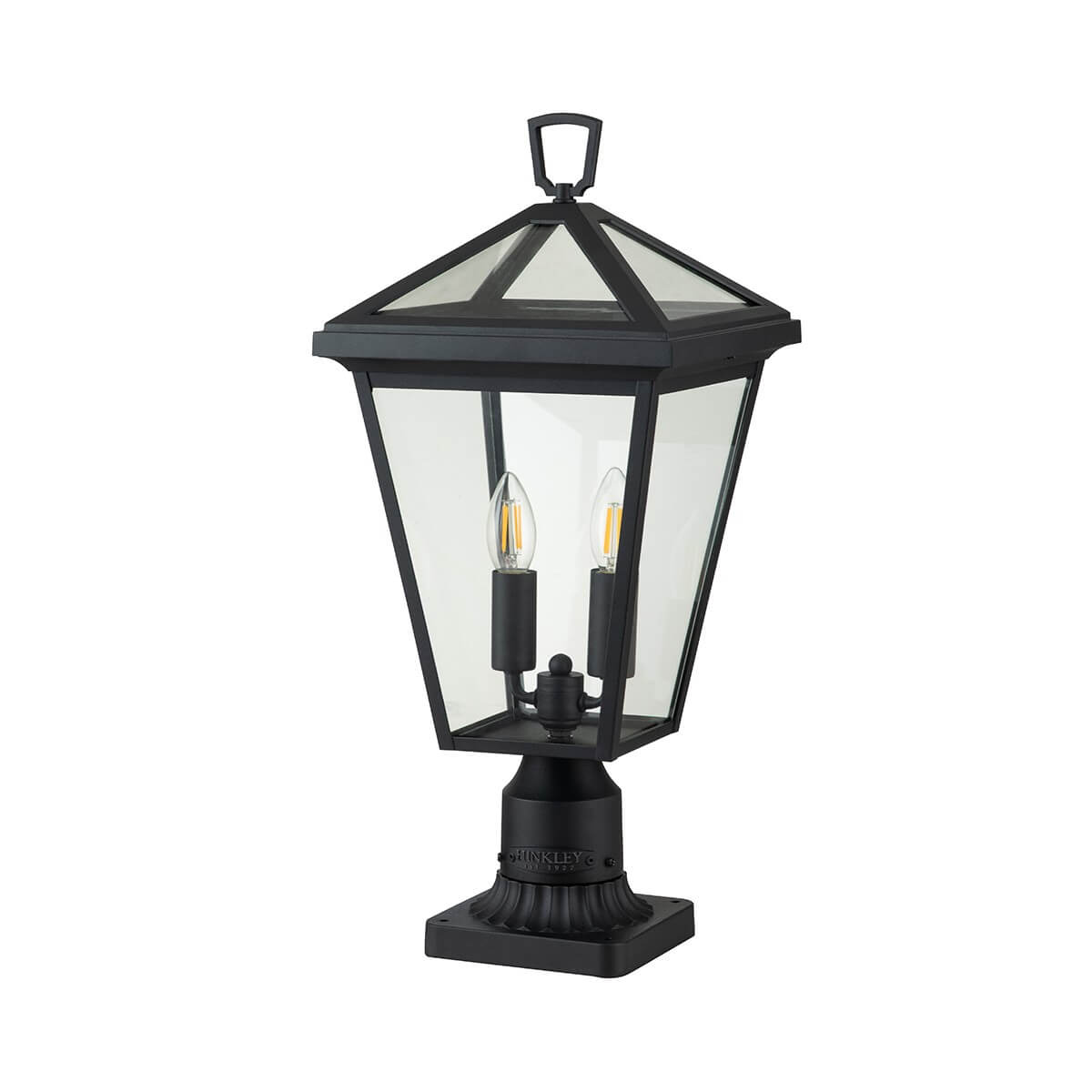 Lampadaire extérieur Alford Place 2 lumières noir et transparent, verre, H 51,4 cm