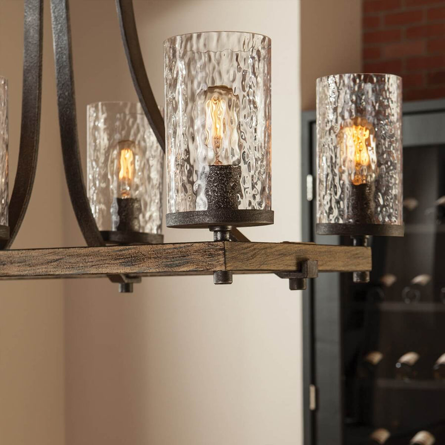 Suspension Angelo 8 lumières bois et grise, verre