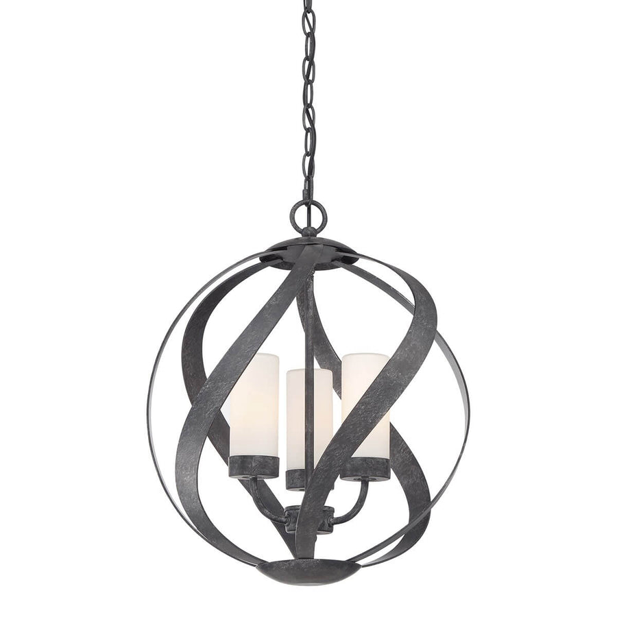 Suspension extérieure Blacksmith 3 lumières noire et opale, verre
