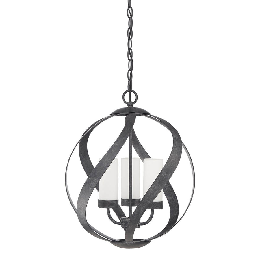 Suspension extérieure Blacksmith 3 lumières noire et opale, verre