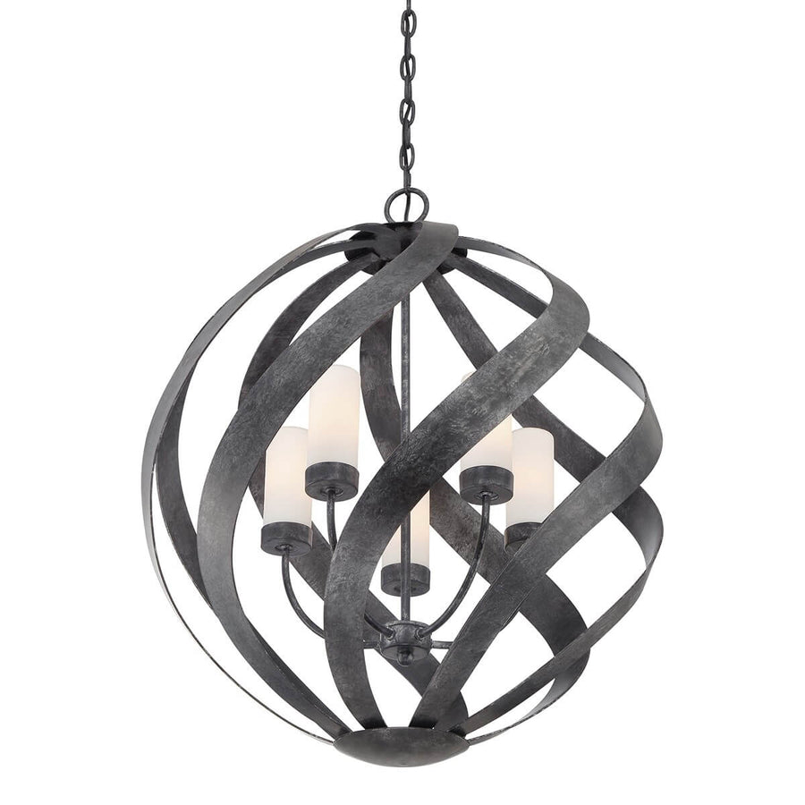 Suspension extérieure Blacksmith 5 lumières noire et opale, verre