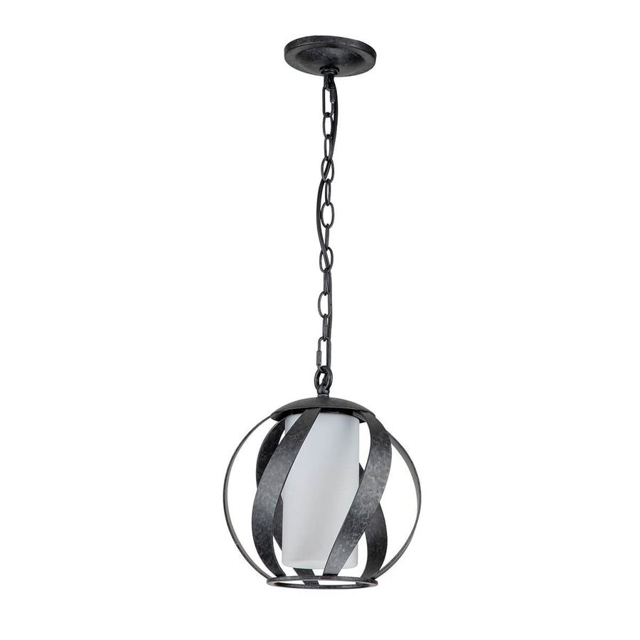 Suspension extérieure Blacksmith noire et opale, verre