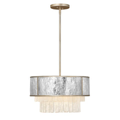 Suspension Reverie 4 lumières dorée et inox, cristal