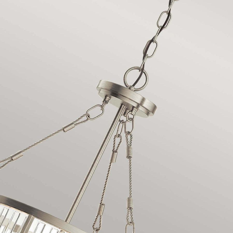 Suspension Roux 3 lumières nickel satiné et transparente, verre