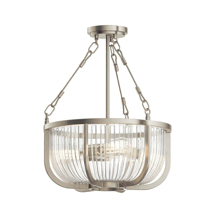 Suspension Roux 3 lumières nickel satiné et transparente, verre
